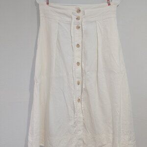 A New Day Linen Blend Midi Skirt White Button Front Small